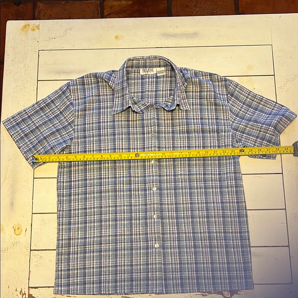 Selene Sport Blue and Pink Button Down Shirt Casual Top 100% Silk